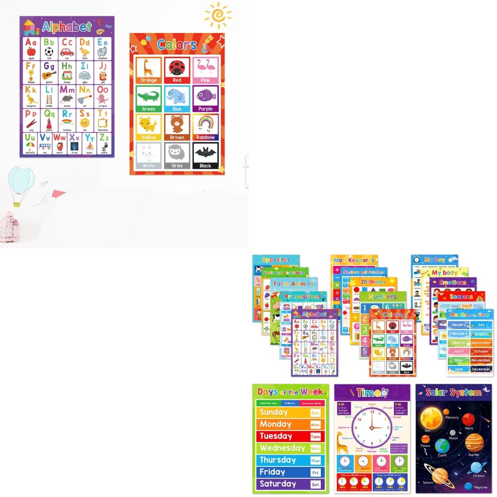 Kids Education Charts - Gráficos pôsteres coloridos frutas e vegetais