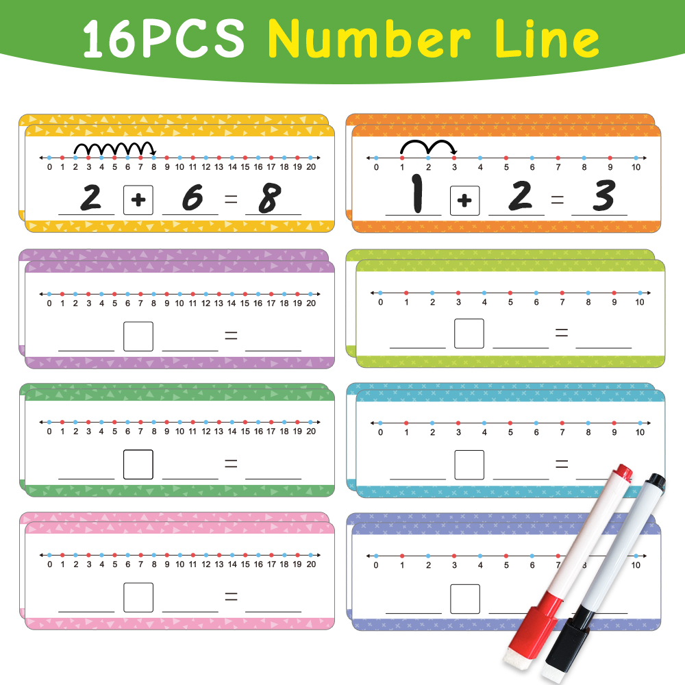 Math Manipulative Set - 16 cartões educativos de linha de